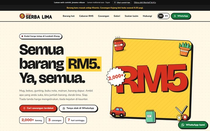 Home page of the Kedai Serba Lima sample