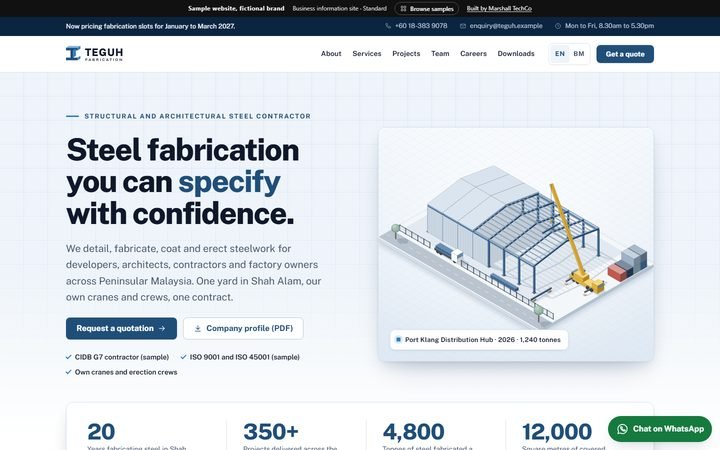 Home page of the Teguh Fabrication sample